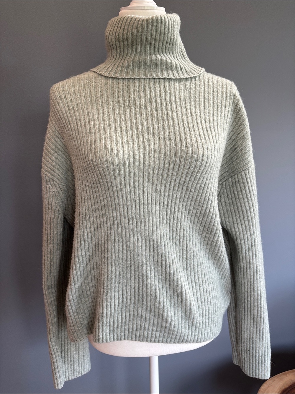 H&M Ribbed Turtleneck Sweater in Sage Green